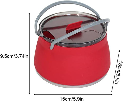 Folding Saucepan, Camp Cookware Hiking Silicone Folding Saucepan Water Kettle With Lid Cookware Travel Camping Pot(Red)...