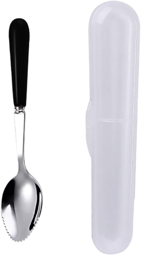 Grapefruit Spoons with Round Serrated Edges for Citrus Kiwi Dessert, Stainless Steel, Ceramic Handle, Storage Box (Black)...