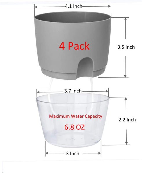 Self Watering Planters for Indoor Plants, 4 Pack 4.1 Inch African Violet Pots, Modern Decorative Flower Pots with Transparent Water Reservoir, Per...