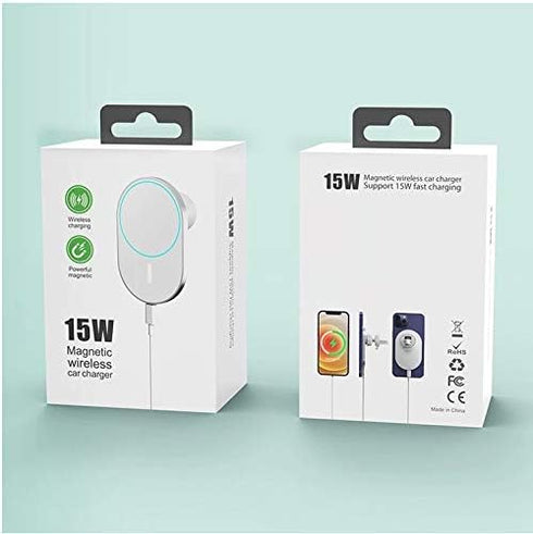 Aporia - Compatible for MagSafe Car Charger Apple iPhone +12 Pro Max Plus Mini | Phone Mount Charger for Magnetic Wireless Fast Qi Charging (White...