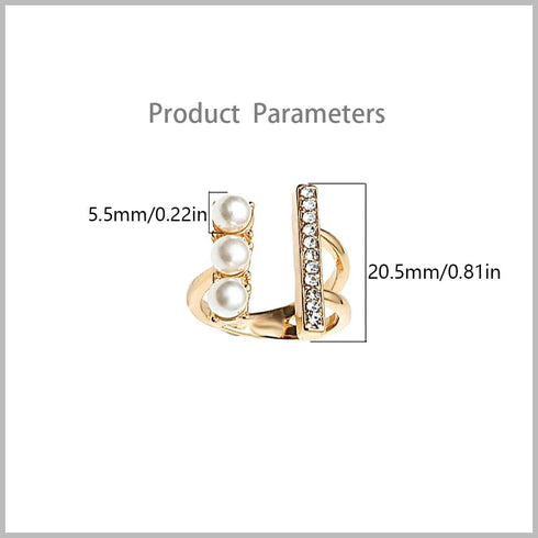 Vintage CZ Tiny Bar Pearl Open Band Ring for Women Girls Gold Plated Cubic Zirconia Statement Adjustable Expandable Imitation Pearls Finger Rings ...