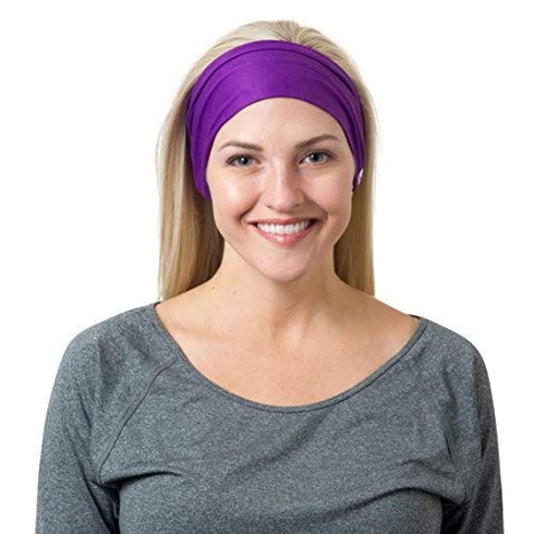 RiptGear Stretch Sport Headband for Women (Solid Purple) — Made of Non-Slip Sweat Wicking Fabric — Great for Yoga, Running or The Gym — Soft Headb...