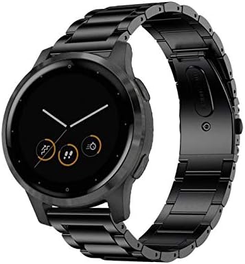 Compatible for Garmin Vivoactive 4S Watch Band, 18mm Stainless Steel Band Black+Leather Band+Silicone Band Grey for Garmin Vivomove 3S 39mm, Fossi...