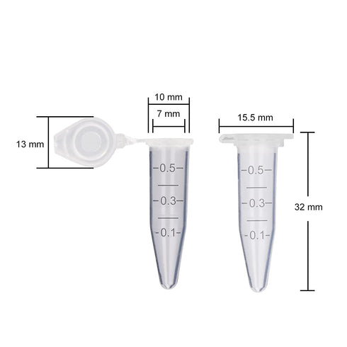 stonylab Micro Centrifuge Tubes, 0.5ml Polypropylene Graduated Clear Plastic Centrifuge Vials with Flat-Top Snap Cap, Pack of 500 (0.5ml, 500 Pack...