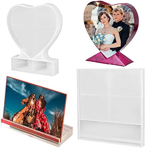 SourceTon 2 Pack Silicone Photo Frame Resin Molds Set - Rectangle & Heart Shape Epoxy Casting Molds for DIY Crafts, Home Decor Gifts, Handmade Gif...