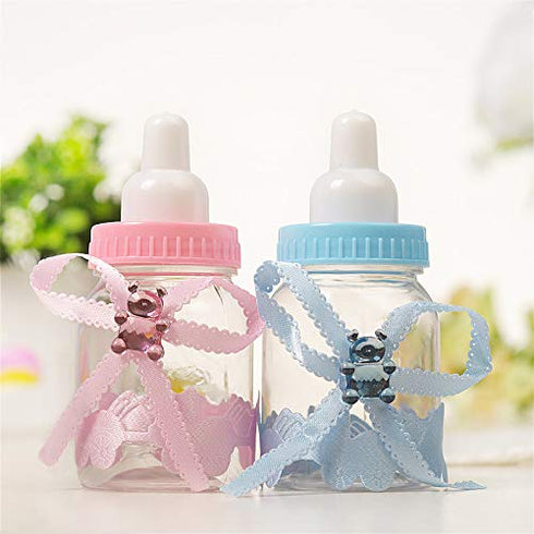 3.5 Inches Baby Bottle Shower Favor,Mini Plastic Candy Bottle,Baby Shower Supplies Boy Girl Newborn Baby Baptism Birthday Party Decor (2 Dozens, P...