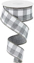 Plaid Check Wired Edge Ribbon - 10 Yards (Grey, White, 1.5 Inches)...