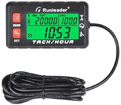 Runleader Hour Meter Tachometer, Maintenance Reminder, Alert RPM Reminder, Initial Hours Settable, Battery Replaceable, Use for Lawn Mower Generat...