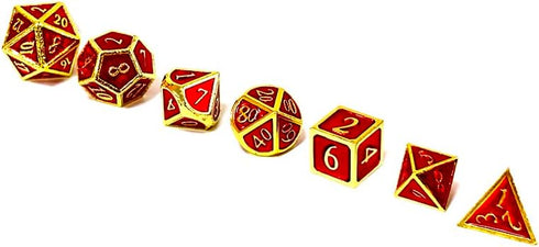 7 Pieces Metal DND Dice Set Retro D&D Polyhedral Dice with Flannel Bag for DND Dungeons and Dragons Role Playing Games (Red&Gold)...