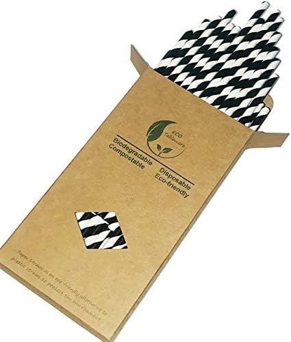 Black Striped Paper Straws, Colorful Stripes Paper Drinking Straws 100 Pack (Black Stripes), Durable & Biodegradable Drinking Straws...