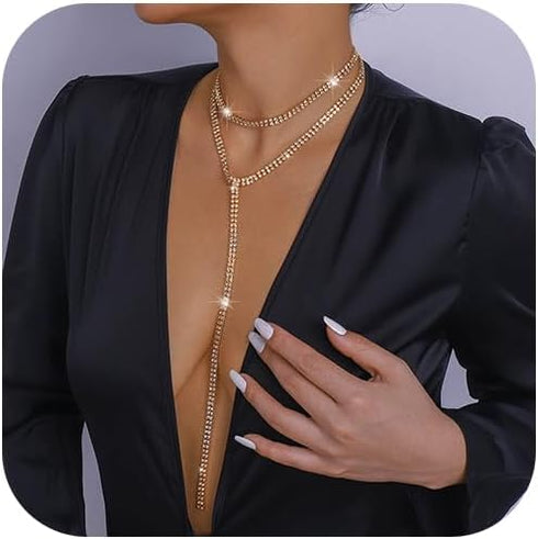 Jovono Rhinestone Choker Necklaces Crystal Rhinestone Necklace Sparkly Long Necklace Jewelry for Women...