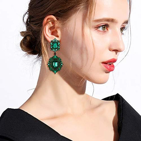 Flyonce Women's Rhinestone Crystal Art Deco Vintage Style Gatsby Clip-on Dangle Chandelier Earrings...