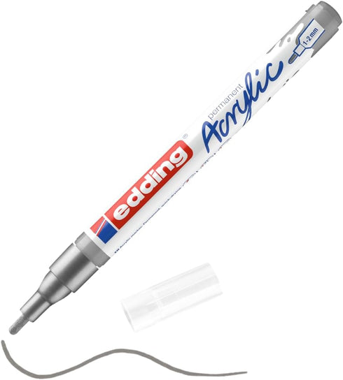 edding 5300 acrylic marker fine - silver - 1 waterproof acrylic paint marker - fine round nib 1-2mm - acrylic paint pen for drawing on canvas, art...