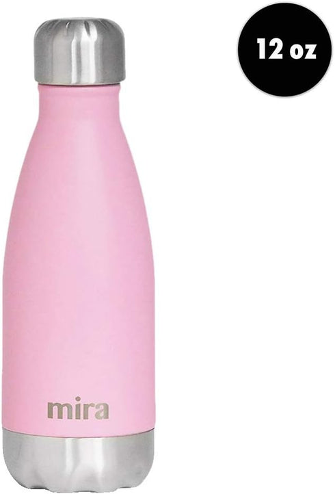 MIRA 12 oz Insulated Water Bottle - Slim Stainless Steel Cola Shape Thermos - Double Wall Hot & Cold Flask (24Hr Cold/12Hr Hot) - Rose Pink...