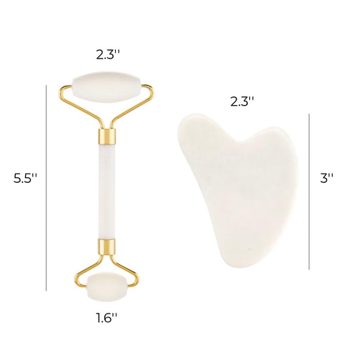 Gua Sha Facial Tools & Jade Roller for Face, Eye & Neck Skin Care, 100% Natural Jade Stone Face Roller Gua Sha Massage Tool, Eye Roller for Puffy ...
