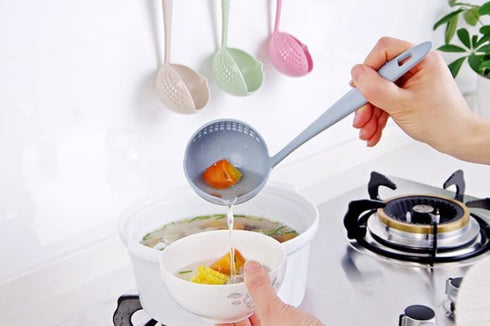 2 In 1 Kitchen Ladle Soup Pan Spoon with Filter Strainer (Blue)...