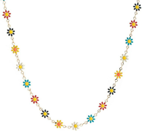 Daisy Flower Necklace Bracelet for Women Bohemian Enamel Daisy Choker Necklace Bracelet Handmade Gold Daisy Spring Sunflower Daisy Bracelet for Wo...