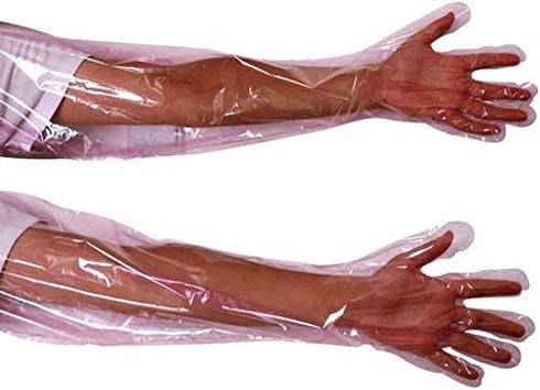 50Pcs Disposable Soft Plastic Film Gloves, Vet Gloves Palpation Sleeve Artificial Insemination Gloves 35.5inch Full Arm Gloves Livestock Gloves fo...