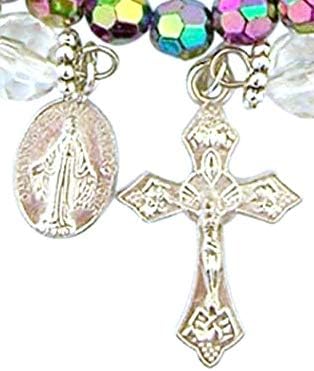 CB Acrylic Prayer Bead Rosary Wrap Bracelet with Miraculous Medal, 8 Inch...