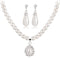 Wekicici Bridal Necklace Earrings Bracelet Set Ivory Teardrop Pearl Wedding Set, Matching Bridal Necklace & Earrings for Women, white...