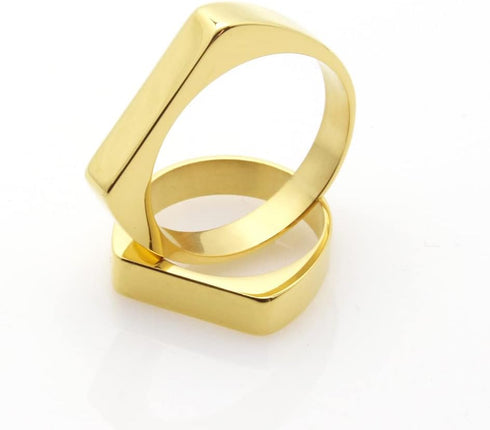 Fuqimanman2020 Classical 316L Stainless Steel Square Signet Band Ring Plain Gold Plated Geometric Stacking for Women Men Couple Minimalist Wedding...