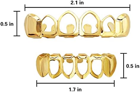 Open Face Grillz Teeth 24k Gold Grillz Plated Caps New Custom Fit Top & Bottom Grill Set for Kids + Extra Molding Bars + Microfiber Cloth...