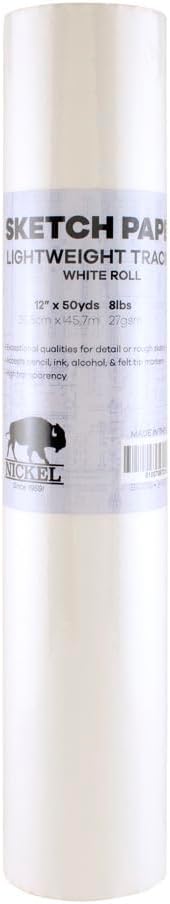 Nickel White Sketch Tracing Paper Roll, 12 inch X 50 yard I White Translucent Paper Vellum I Lightweight Paper for Drawing, Sketching, Drafting, O...