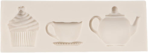Afternoon Tea Party Cake Mold Teapot Silicone Molds Tea Cup Cupcake Fondant Molds For Tea Party Cake Decoration Cupcake Topper Chocolate Candy Pol...