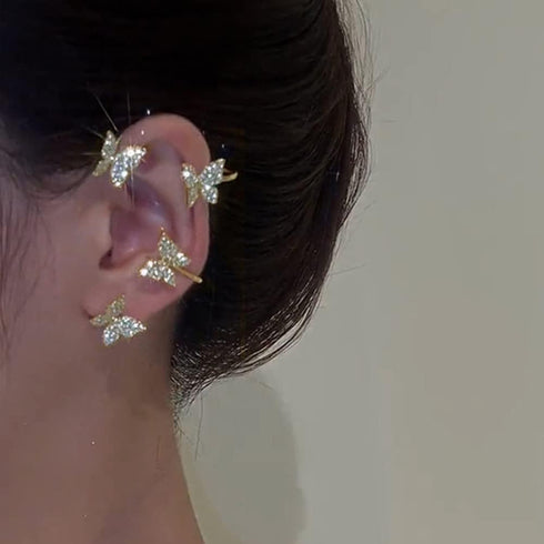 Rhinestone Butterfly Ear Cuffs Non Piercing Ear Clips Ear Cuffs Climber Crawler Earrings Ear Wrap Around Earrings for Women and Girls?Gold?...