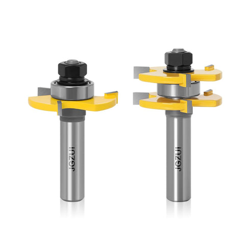 1/2 Inch Shank Tongue and Groove Set of 2 Pieces Router Bit 3 Teeth Adjustable T Shape Wood Milling Cutter?Tongue and Groove groove joints Router ...