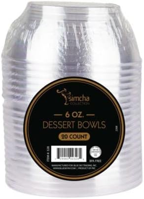 Premium Disposable Clear Plastic Dessert Bowls 6oz (20 Count) | Also Great for Serving Dips, Nuts & Candy | Elegant Crystal Appearance | Heavy Wei...