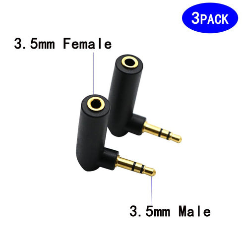 3.5mm Angle Male to Female Audio Adapter, 90 Degree Right Angle Gold-Plated TRS Stereo Jack Plug AUX Connector Compatible with Headset, Tablets, M...