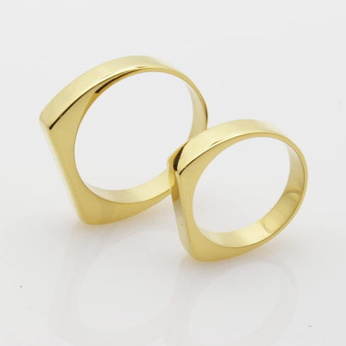 Fuqimanman2020 Classical 316L Stainless Steel Square Signet Band Ring Plain Gold Plated Geometric Stacking for Women Men Couple Minimalist Wedding...