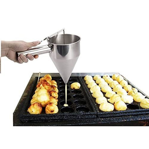 Batter Dispenser, Multipurpose 40oz Stainless Steel Pancake Batter Funnel Dispenser with Stand Great for Pancakes, Cupcakes, Waffles or Any Baked ...