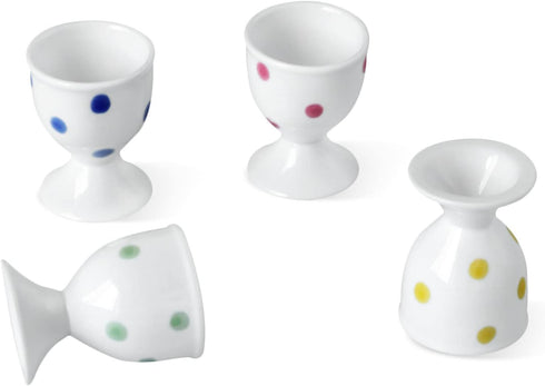Cinf Ceramic Polka Dots Egg Cup Gift Set of 4 Porcelain Holder Breakfast Boiled Cooking Tools Stable Easy to Clean Childhood Memories Table Decora...