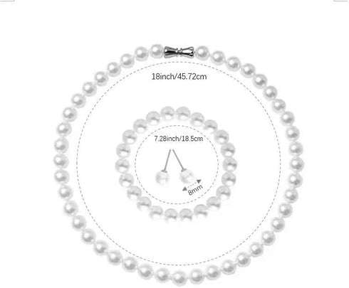 White 8mm Faux Hand Knotted Glass Imitation Pearls Necklace Earring Stainless steel Butterfly spiral buckle Jewelry 3 Set for Women and Men...