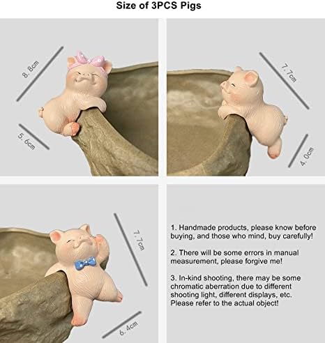 Set of 3 Garden Pig Statues Terrarium Flower Pot Hanger and Vase Hugger Miniature Pig Figurines Fairy Garden Ornaments Cute Animal Planter Hanging...