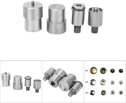 Snap Buttons Dies Set, Pack of 4 Stainless Steel Pressing Machine Button Die Replacement Kits for 651633/831 Buttons, Suitable for 12mm 15mm 21.5m...
