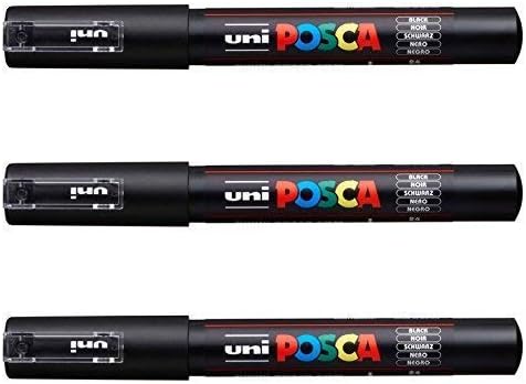 UNI-Ball POSCA Marker Pen PC-1M - Black - Pack of 3 PENS...