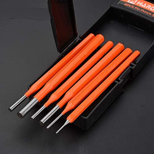 Edward Tools 6 Piece Pin Punch Set for Gunsmith, Mechanic, Metal Stamping - Heavy Duty Chrome Steel for Punching out Pins and Dowels - High visibi...