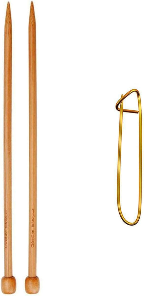 ChiaoGoo Knitting Needles Straight 7 inch (18cm) Bamboo Dark Patina Size US 9 (5.5mm) 1007-9 with Stitch Holder...