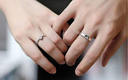 Uloveido 1 Pair Wedding Engagement Couple Ring Set for Women and Men Valentine's Day Gift - Anniversary Promise Ring Set in Silver Color for Boyfr...