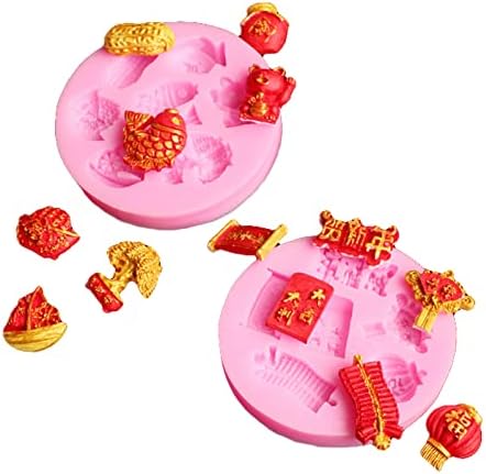 Cestony 2Pcs Chinese New Year series Silicone Molds for DIY Cake Fondant Biscuit Cookies Soap Sugar Pudding Chocolate Hard Candies Dessert Decor...