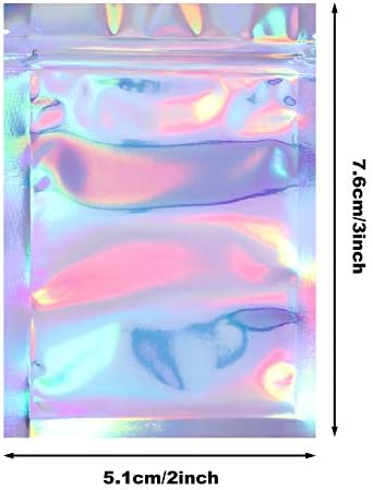 Blulu 100 Pieces Resealable Foil Proof Bags Scent Proof Flat Pouch Clear Smell Sealable Packing Bags Iridescent for Food Storage Snack Jewelry(2 x...