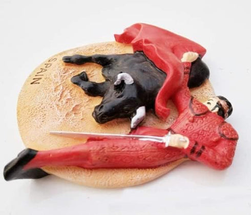 Tiny Matador and Bull Bullfight in Spain Southern Europe Tourist Attractions Resin Refrigerator Magnet Traveler Souvenir Gift Memento 3D Fridge Ma...