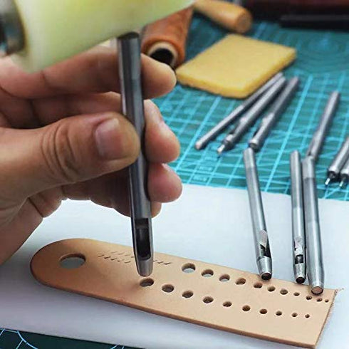10Pcs Leather Hole Punch Cutter 0.5mm-5mm Round Hollow Hole Punch Set, Leather Working Tools Leather Craft Punch Tool Kit...