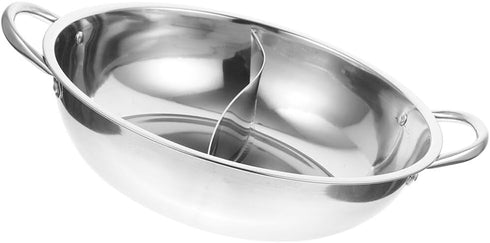 Shabu Hot Pot with Divider Hot Pot with Divider, Stainless Steel Shabu Shabu Hot Pots Dual Sided Soup Cookware Cooking Pot for Induction Cooktop G...