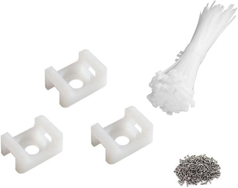 60 Set White Cable Zip Tie Mounts Kit,Wire Cable Clips Organizer Holders Clamps?Cable Zip Tie Saddle Type Mounts Base with 8" Cable Ties and Tappi...