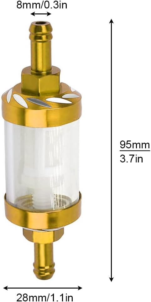 Reusable Motorcycle Fuel Filter, 5/16" 8mm CNC Aluminum Alloy Glass Fuel Gasoline Oil Filter for ATV Dirt Pit Off-Road Bike Motocross (Gold)...