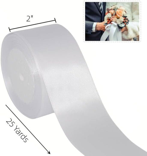 TANG SONG 2" Solid Satin Ribbon 25 Yards Roll for Wedding Details Crafting Projects Sewing Projects Gift Wrapping (White)...